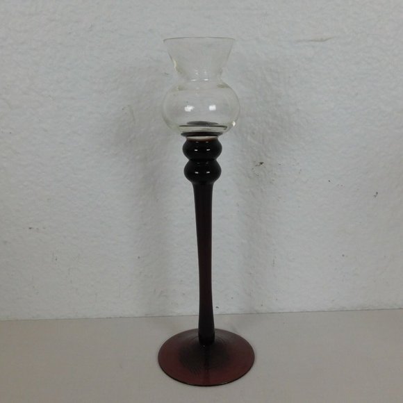 Purple Amethyst Bud Vase & 2 Taper Candle Holders Glass Eclectic Grouping 8-9" - Picture 7 of 9